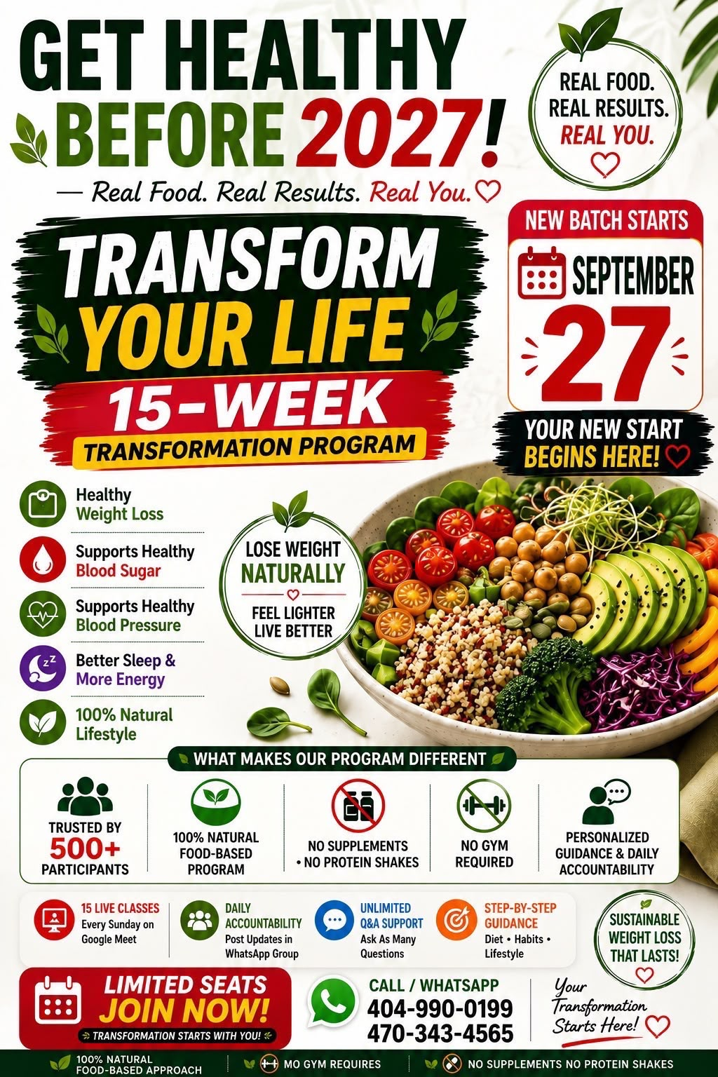 Get healthy before 2027. Transform Your Life 15-week transformation program. New batch starts September 27.