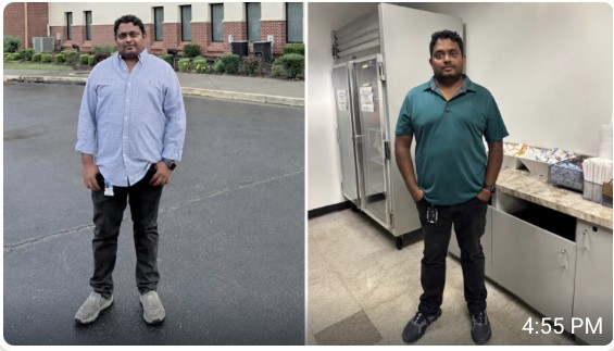 Rakesh before and after, 22 lbs weight loss