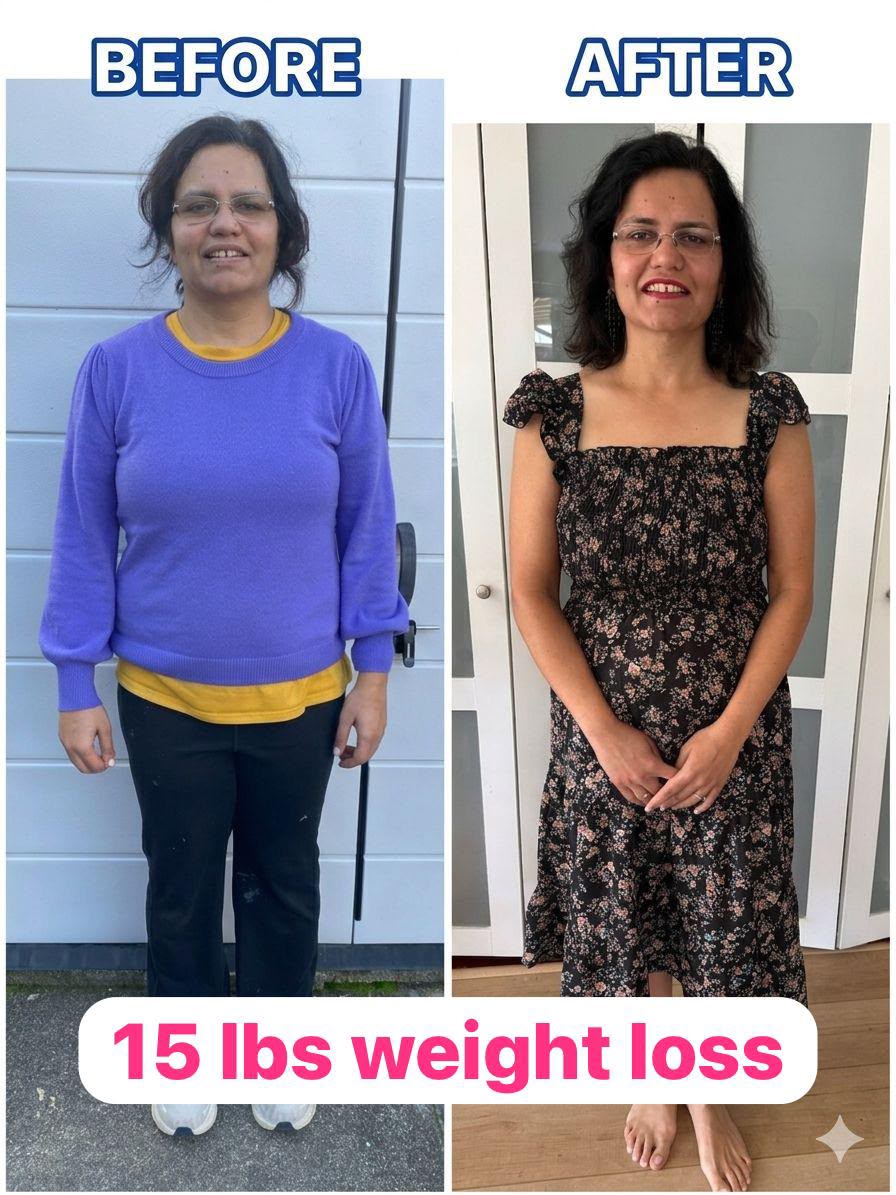 Before and after photo of a female participant, 15 lbs weight loss